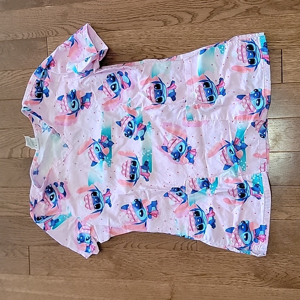 Pink Stitch Print Scrub Top